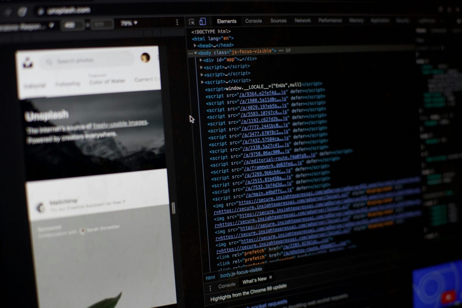 A laptop screen showing browser developer tools inspecting a webpage's HTML structure.